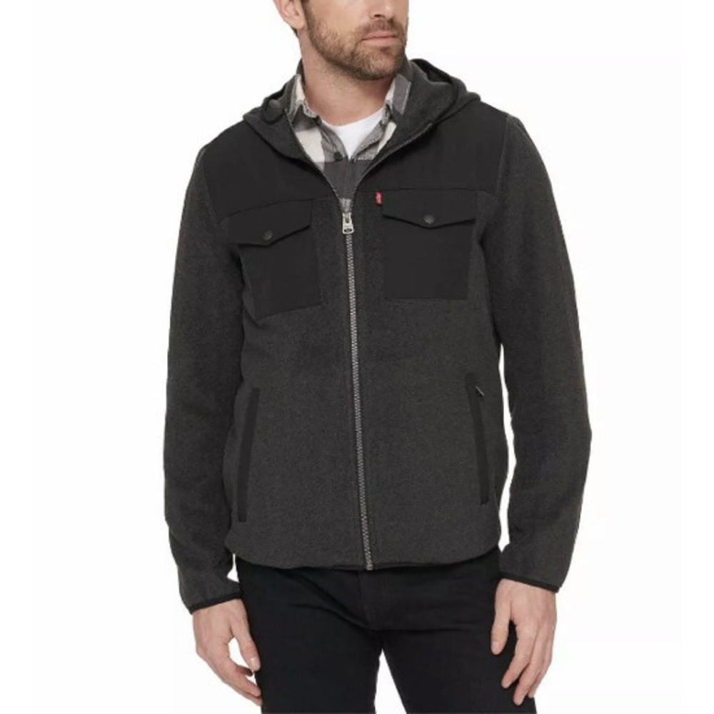 Levi's BLACK‎ CHARCOAL Men's Hooded Fleece Jacket, XL